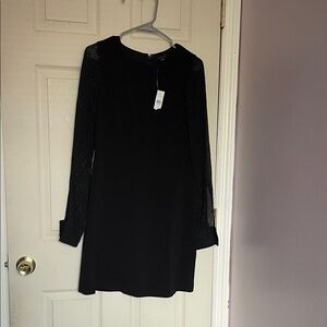 Ann Taylor Elegant Black Lace Sleeve Dress